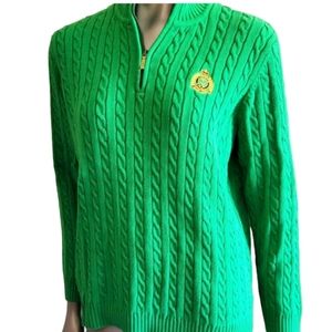 281. Ralph Lauren Green Cable Knit Sweater Size Medium